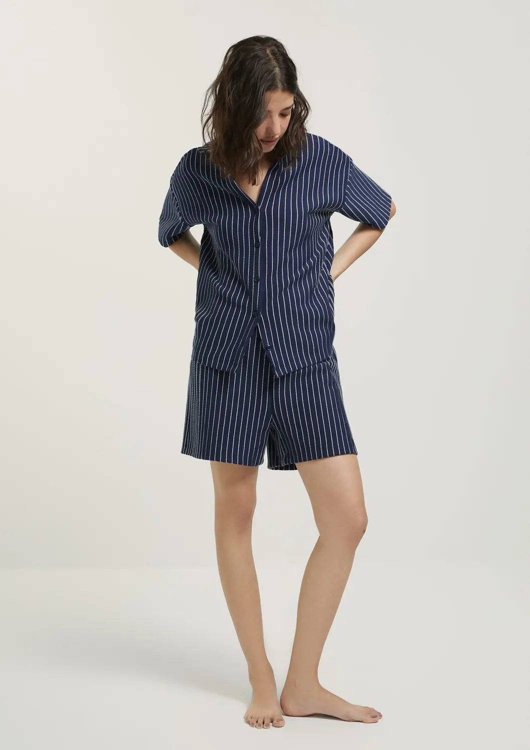 Pijama Curto Feminino Fio Tinto Texturizado — Azul marinho — foto 1 de 4